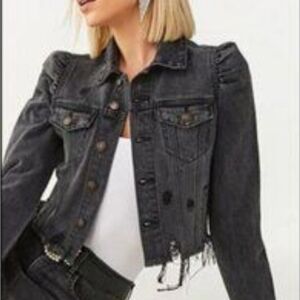 Forever 21 Denim Jacket Off Black